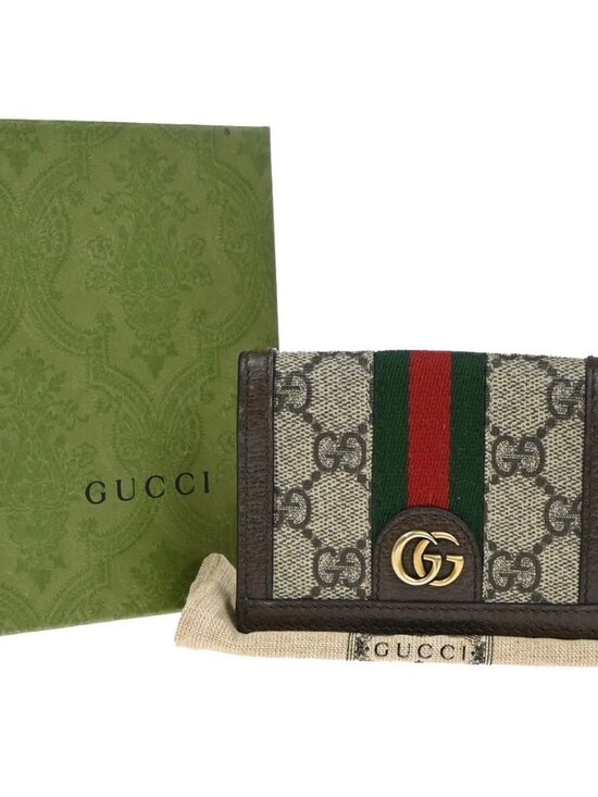 Gucci Handbags - GUCCI Logo GG Pattern Sherry Compact Wallet Supreme Leather Brown 69EG386